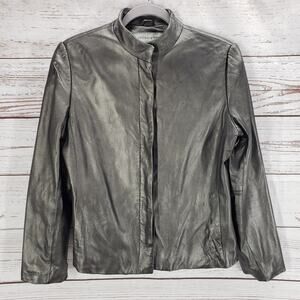 Jones New York Women's Gray Soft Leather Button Front Jacket Size 8